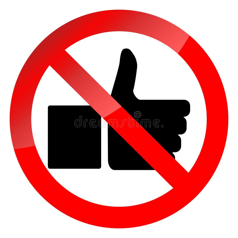 Prohibition of social networking symbol. Ban like thumb up, bad habit and behavior. Prohibition and forbidden warning, no thumb up, vector illustration. Prohibition of social networking symbol. Ban like thumb up, bad habit and behavior. Prohibition and forbidden warning, no thumb up, vector illustration